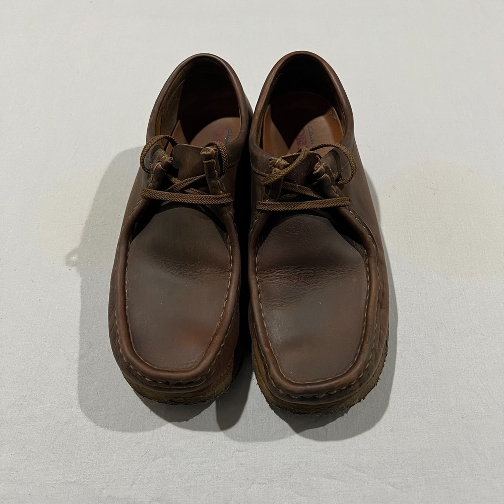 Clarks Mens Brown Shacre Run Beeswax Oiled Leather Lace Up Loafer Shoes US 9 - Picture 2 of 7